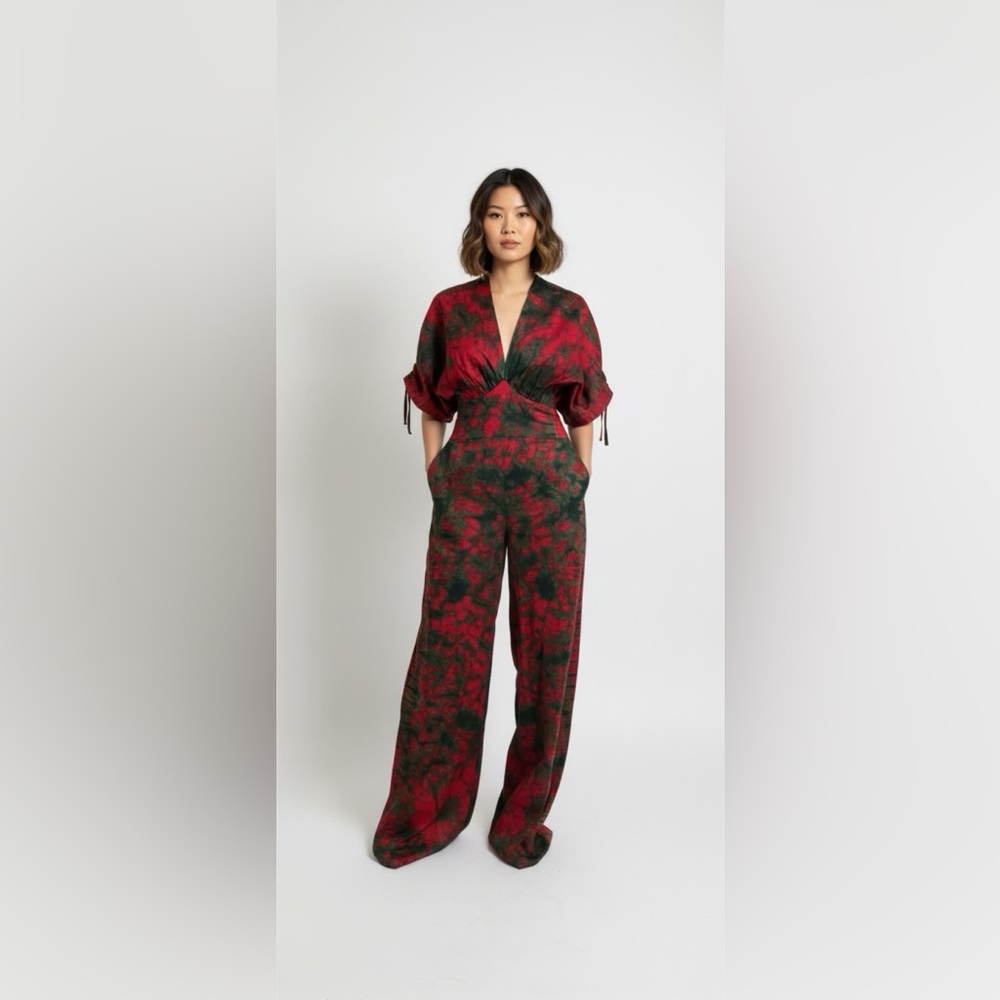 Elegant Red and Green Jumpsuit